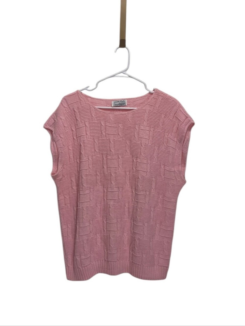 Vintage Cuddle Knit Pink Cotton Sweater Vest Womens L/XL Textured Cable Knit USA